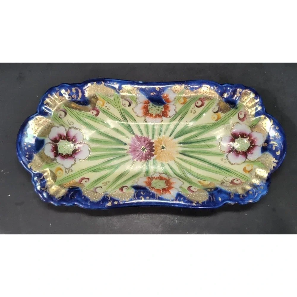 Asian Footed Porcelain Trinket Bowl, Hand Painted Plate, Makers‎ Mark Keepsake